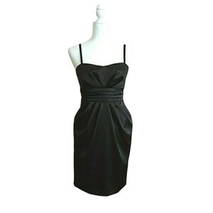 BCX Dress Black Pleated Cummerbund Sash Cocktail Satin Knee Length Size 9 Junior